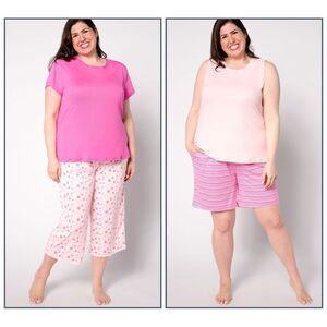 Muk Luks Women's Petite Sleepwear PM Cloud Knit Short Capri Tee & Pink A640311